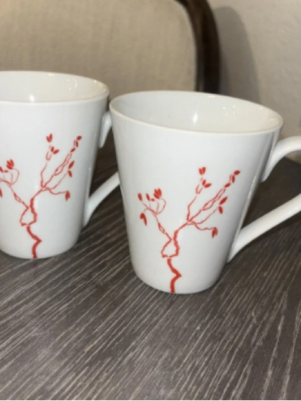 White Ceramic Mug with Red Branch Detail - Home Dining